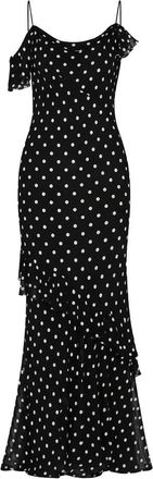 Self Portrait Black Polka Dot Georgette Maxi Dress