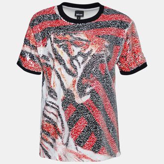 Just Cavalli Roberto Cavalli Multicolor Animal Pattern Sequined Crew Neck Top