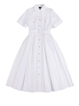 Fay Shirt-Collar Midi Dress With Waist-Cinching Belt