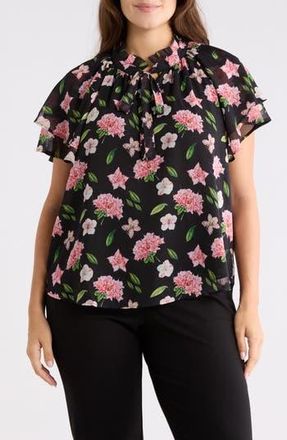 Catherine Malandrino Floral Flutter Sleeve Top in Jardin De Fleurs Print at Nordstrom Rack, Size 3 X