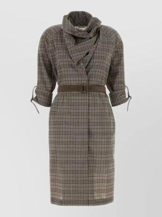 Burberry stretch wool dress check belt collar
