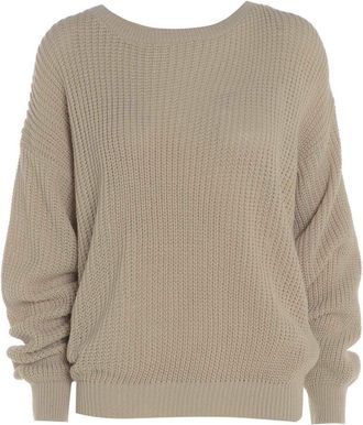 Janisramone Oversized New Ladies Womens Chunky Baggy Jumper Knitted Sweater Thick Top S-3XL 8-26 Stone