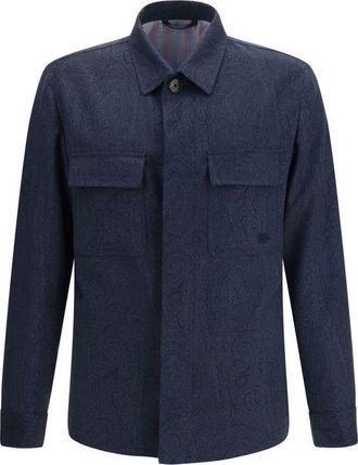 Etro Blue Wool Mens Coat