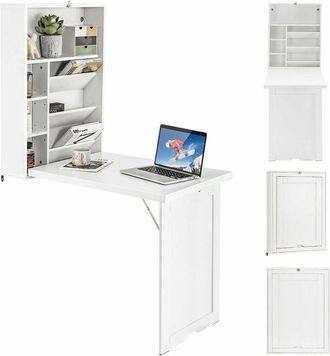 Costway Costway - Escritorio Plegable De Pared, Estantes Ajustables, Mesa Plegable Pared Para Ordenadores Port&aacute;tiles Que Ahorra Espacio, Mesa Plegable De Come