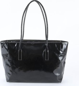 Prada Black Leather Coated Canvas Handbag Shoulder Bag Tote Bag (Pre-Owned)