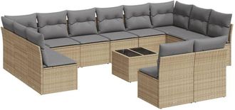 vidaXL Set Sof&aacute;s De Jard&iacute;n Con Cojines 13 Pzas Rat&aacute;n Sint&eacute;tico Beige Vidaxl