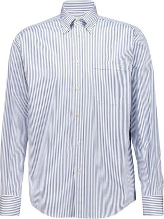 Valentino Garavani Gestreepte Katoenen Shirt met Lange Mouwen - Heren - Casual Overhemden - Blauw - XL - Katoen - Overhemden
