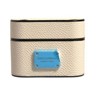 Dolce & Gabbana Phone Accessories, male, White, Size: ONE SIZE White Leather Logo AirPods Case