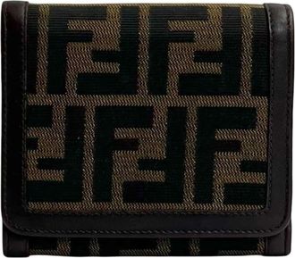 Fendi Black Brown Canvas Leather Wallet (Tri-Fold) (Pre-Owned)