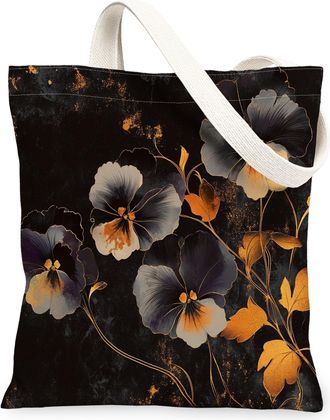 Generic Spring Japanese Pansy Canvas Tote Bag for Shopping 13x15, Asia Chinese Japan Flower Reusable Grocery Print Bag for Women Men, Cool Floral Aesthetic Pa