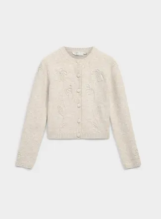 Contemporaine Womens Touch of wool embossed flowers Cardigan Sweater
