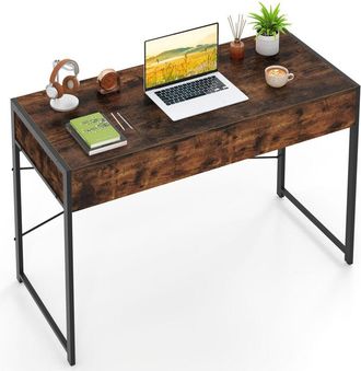 Costway Computer Desk Compact Writing Desk with 2 Drawers-Brown