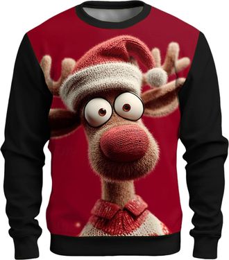 Generic Mens Ugly Christmas Jumper with 3D Santa Print Funny Knitted Xmas Sweater Long Sleeve Crew Neck Soft Knitted Winter Pullover for Holiday Parties and F