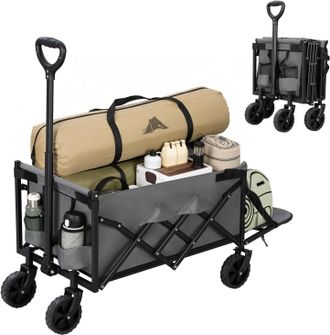 Woltu Woltu Carrito De Jard&iacute;n Con 2 Portavasos, Panel Trasero Plegable, Capacidad De Carga M&aacute;xima: 150 Kg, Asa Con Retorno Autom&aacute;tico, Para Jard&iacute;n Y Campo, 