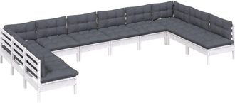 vidaXL Muebles De Jard&iacute;n 10 Pzas Con Cojines Blanco Madera Maciza Pino Vidaxl