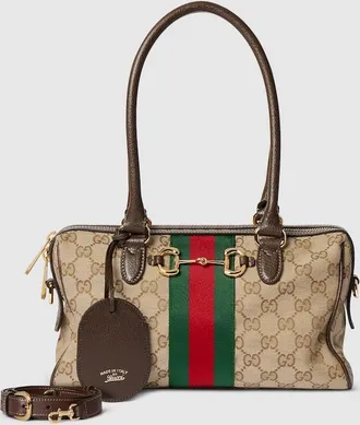 Gucci Borsetto Medium Boston Bag, Beige, GG Canvas