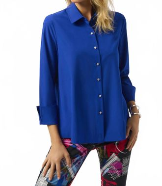 Joseph Ribkoff Stretch Poplin Button-Front Boxy Shirt In Cobalt