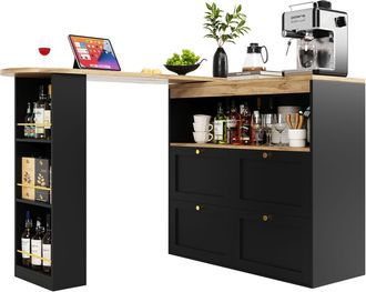 STILVORA Consola Con 4 Cajones Y Estantes Abiertos Giratorios De 360 Grados, En Mdf, Negro, Para Sal&oacute;n Y Estudio