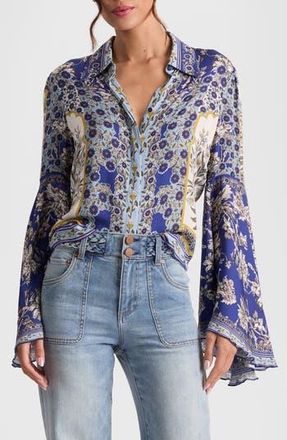 Alice & Olivia Willa Floral Bell Cuff Button-Up Shirt in Forevermore at Nordstrom Rack, Size X-Small