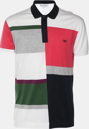 Ferragamo Multicolor Colorblock Pattern Jersey Polo T-Shirt