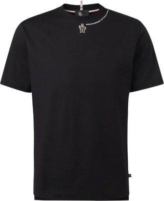 Moncler T-Shirts, male, Black, XL, Grenoble Neck Branding Cotton T-Shirt Black