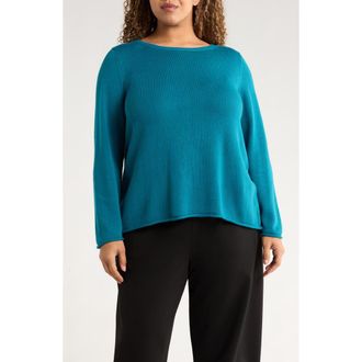 Eileen Fisher Bateau Neck Cotton Blend Sweater in Dragonfly at Nordstrom Rack, Size 1X
