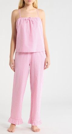 French Connection Gingham Seersucker Cami Pajamas in Pink Combo at Nordstrom, Size X-Large