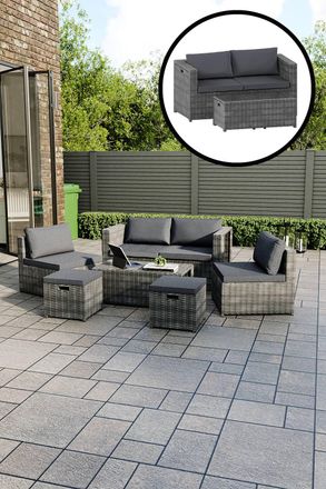 Home Discount Garden Vida Islay 6 Seater Rattan Furniture Set ALREADY ASSEMBLED in Grey