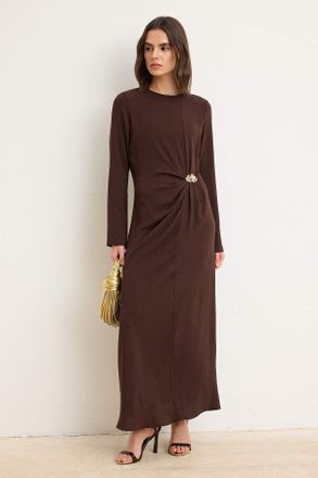 Trendyol Modest Dames Bruin Effen Maxi Lang Avond / Dagelijks Recht Modest Jurken