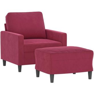 vidaXL Sill&oacute;n Con Taburete Terciopelo Rojo Tinto 60 Cm Vidaxl