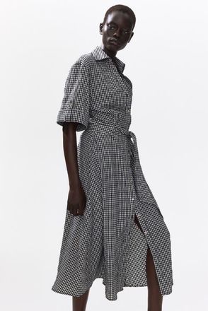 H&M Tie-belt Dress in Black/gingham at Nordstrom, Size Xx-Large