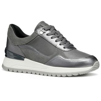 Geox D Desya A Leather Womens Dark Grey/Gun Trainers - Size UK 7.5