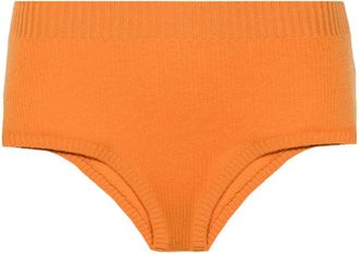 Alanui Finest high-waist ribbed shorts - women - Cotton/Cashmere - S - Orange