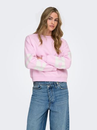 Only Sweatshirt ONLY ONLSWEAT L/S BACK/SLEEVE PRINT SWT NOOS, Damen, Gr. L, rosa (winsome orchid detail:birch houston print), Sweatware, Obermaterial: 60% 