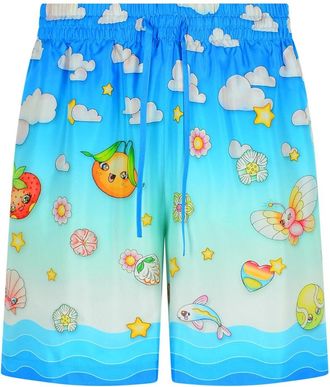 Casablanca Kawaii Blue Silk Bermuda Shorts