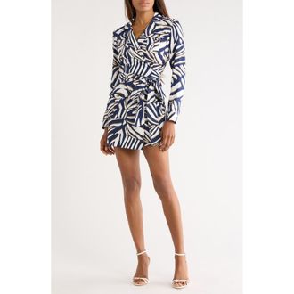 Diane Von F&uuml;rstenberg Riley Long Sleeve Minidress in Savanna Shadow Navy at Nordstrom Rack, Size Large