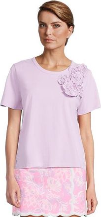 Lilly Pulitzer Clairmont Rosette Knit Top Womens Clothing Water Hyacinth : XXS, Cotton