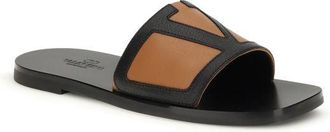Valentino Garavani Mens Black Calf Leather Bos Taurus Flat Sandals
