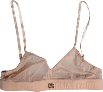 Dolce & Gabbana Powder Pink Nylon DG Logo Non Wire Bra Womens Underwear