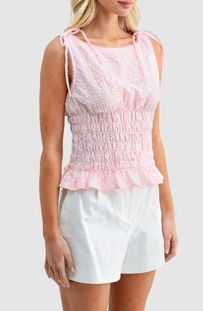 Lush Shoulder Tie Smocked Top in Pink Gingham at Nordstrom Rack, Size Large