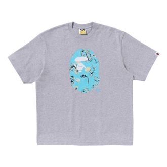 A Bathing Ape Vacation Pattern Ape Head Relaxed Fit T-Shirt Grey 1L30-110-335-GRY