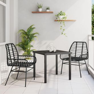 Berkfield Home 3 Piece Garden Dining Set Black Poly Rattan