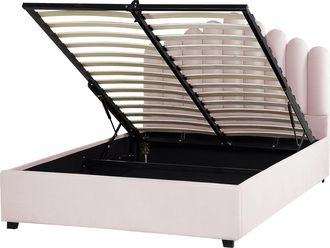 Beliani Cama Con Almacenaje De Terciopelo Rosa Negro 140 X 200 Cm Somier Listones Vincennes