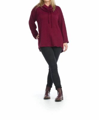 Papillon Cowl Neck Cable Knit Tunic Sweater In Wine