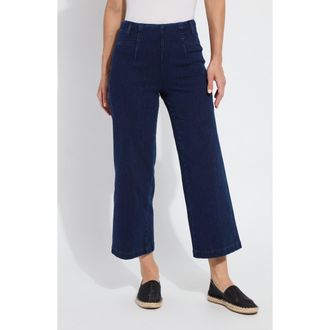 Lyss&eacute; Layton Pull-On High Waist Crop Wide Leg Knit Jeans in Dark Indigo at Nordstrom, Size X-Small