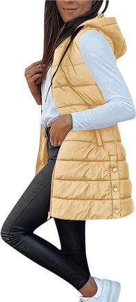 Generic YBEBEWE Fleece Gilet Women Casual Comfy Zipper Coats Transitional Quilted Waistcoat Lined for Autumn Winter Puffer Jackets Longline Warm Hoode Gilets 