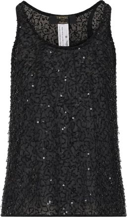 Twinset Top con paillettes e strass - - Tops - Donna - Nero - S