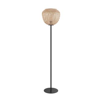 Loops Standing Floor Lamp Light Black & Wicker 1 x 40W E27 Bulb Tall Living Room