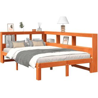 vidaXL Bookcase Bed without Mattress Wax Brown 120x200 cm Solid Wood Pine Vidaxl
