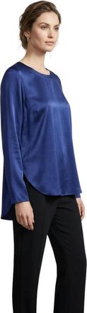 Emma & Gaia Overhemden, Dames, Blauw, 3Xl, Zijde stretch trui met ronde hals